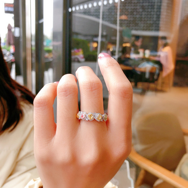 Luksusowy pierścionek z naturalnym diamentem i wysokim klasy designem, w wielu kolorach z pełnym diamentowym wykończeniem - dla kobiet - Wianko - 8