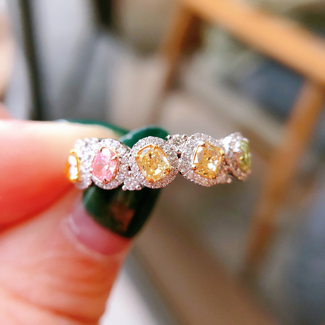 Luksusowy pierścionek z naturalnym diamentem i wysokim klasy designem, w wielu kolorach z pełnym diamentowym wykończeniem - dla kobiet - Wianko - 4