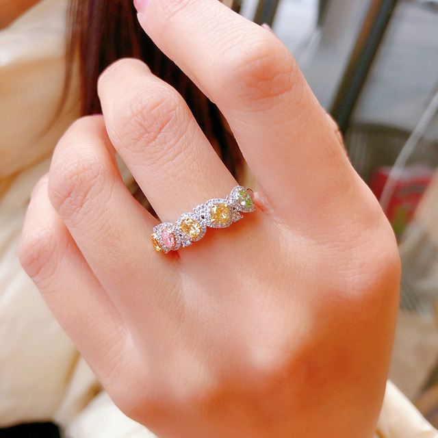 Luksusowy pierścionek z naturalnym diamentem i wysokim klasy designem, w wielu kolorach z pełnym diamentowym wykończeniem - dla kobiet - Wianko - 5