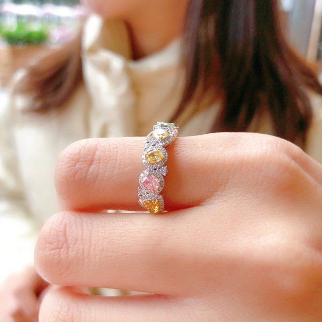 Luksusowy pierścionek z naturalnym diamentem i wysokim klasy designem, w wielu kolorach z pełnym diamentowym wykończeniem - dla kobiet - Wianko - 6