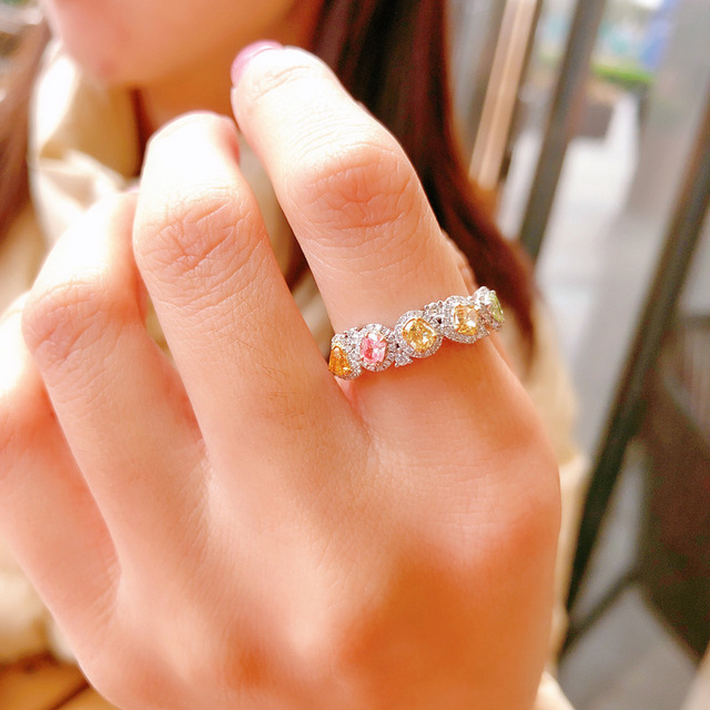 Luksusowy pierścionek z naturalnym diamentem i wysokim klasy designem, w wielu kolorach z pełnym diamentowym wykończeniem - dla kobiet - Wianko - 7