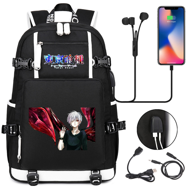 Plecak Tokyo Ghoul dla dziewczynki i chłopca - pojemny, wodoodporny, z ładowaniem USB i miejscem na laptopa - Wianko - 14
