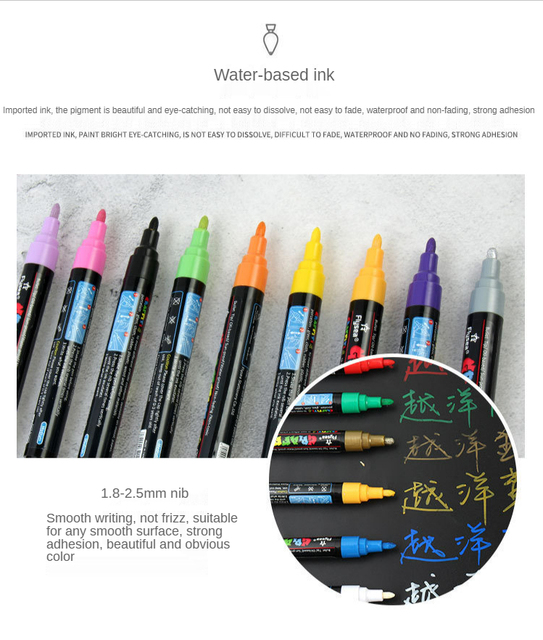Zestaw 12/18 kolorowych markerów akrylowych 3mm na bazie wody o cienkiej końcówce do kamienia, szkła, DIY Craft, płótna i szkoły Artr - Wianko - 12