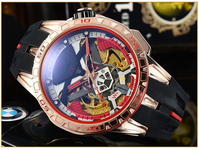 Luksusowy zegarek mechaniczny męski z paskiem silikonowym - Hollow self-wiatr - duży cyfrowy wojskowy Sport męski zegar Relogio - Wianko - 8