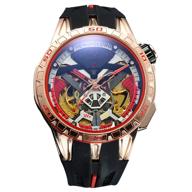 Luksusowy zegarek mechaniczny męski z paskiem silikonowym - Hollow self-wiatr - duży cyfrowy wojskowy Sport męski zegar Relogio - Wianko - 1