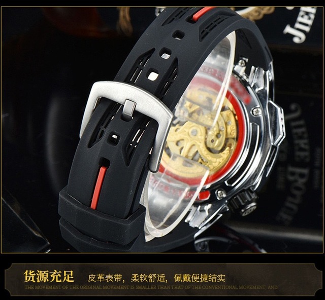 Luksusowy zegarek mechaniczny męski z paskiem silikonowym - Hollow self-wiatr - duży cyfrowy wojskowy Sport męski zegar Relogio - Wianko - 6