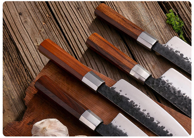 Japoński nóż szefa kuchni z drewnianym uchwytem – ekologiczne i naturalne akcesorium do tworzenia noży w stylu afrykańskim o ośmiobocznej konstrukcji - Wianko - 8