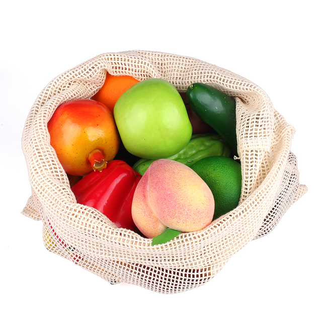 Zestaw 3 sztuk naturalnych bawełnianych torebek na owoce z siateczką - bezpośrednia sprzedaż od producenta - Wianko - 4