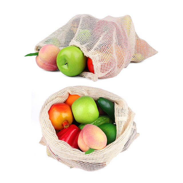 Zestaw 3 sztuk naturalnych bawełnianych torebek na owoce z siateczką - bezpośrednia sprzedaż od producenta - Wianko - 2