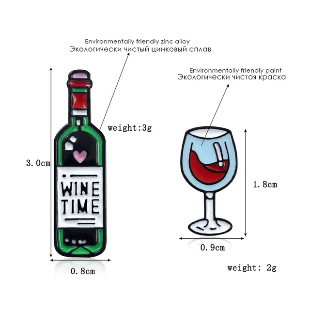 Broszka emaliowana z motywem czerwonego wina - czas, wino, butelka, szkło - Wianko - 1