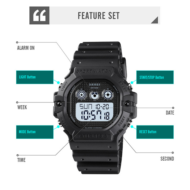 Zegarek sportowy SKMEI męski LED cyfrowy 2 czas alarm chronometr - Wianko - 5