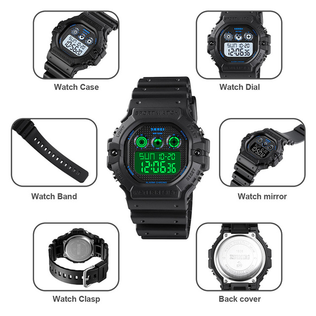 Zegarek sportowy SKMEI męski LED cyfrowy 2 czas alarm chronometr - Wianko - 6