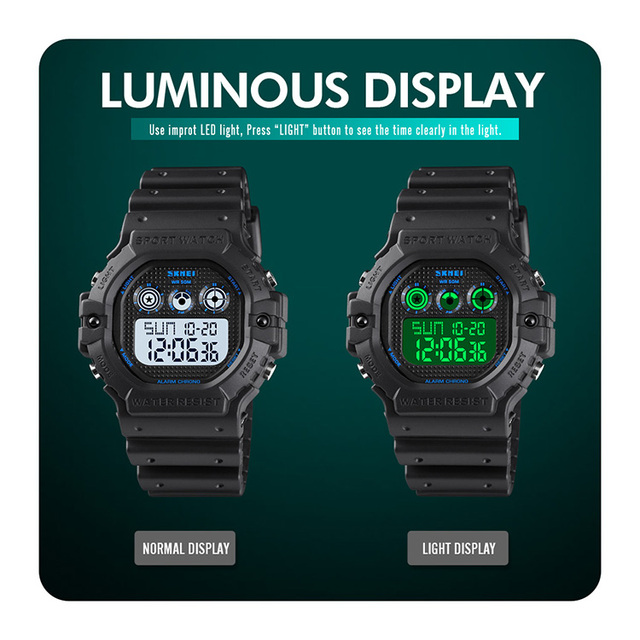 Zegarek sportowy SKMEI męski LED cyfrowy 2 czas alarm chronometr - Wianko - 7