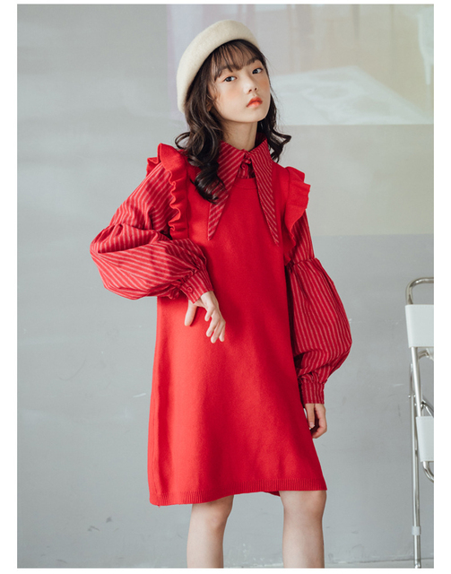 Sukienka jesienno-zimowa dla dziewczynek w paski z długim rękawem - rozmiary 3-12 lat - Wianko - 10