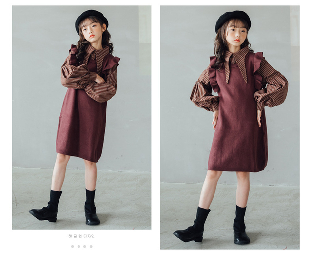 Sukienka jesienno-zimowa dla dziewczynek w paski z długim rękawem - rozmiary 3-12 lat - Wianko - 6