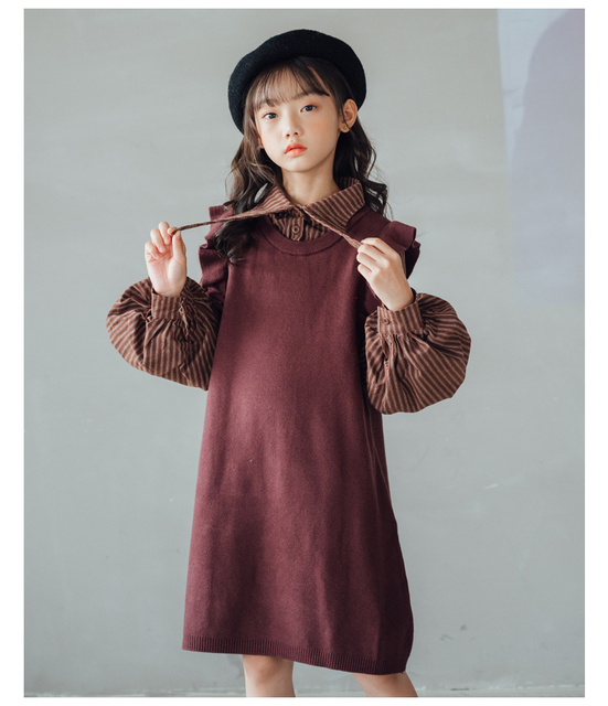 Sukienka jesienno-zimowa dla dziewczynek w paski z długim rękawem - rozmiary 3-12 lat - Wianko - 2