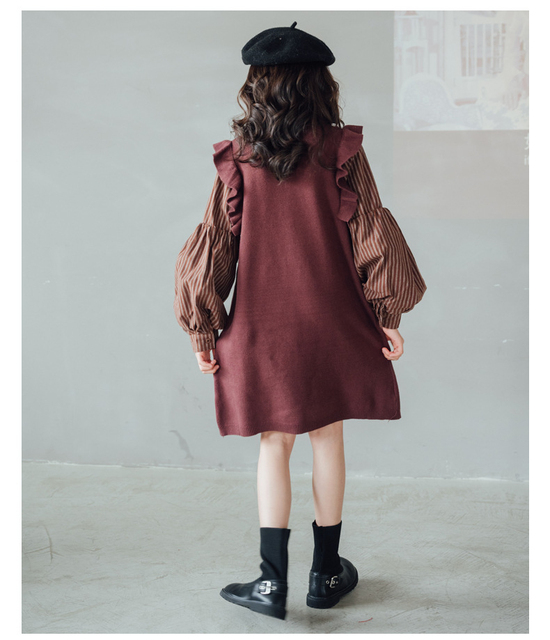Sukienka jesienno-zimowa dla dziewczynek w paski z długim rękawem - rozmiary 3-12 lat - Wianko - 7