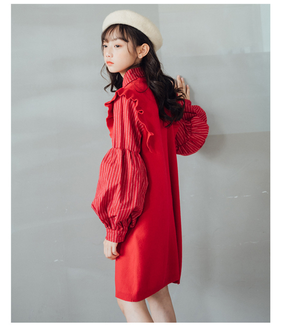 Sukienka jesienno-zimowa dla dziewczynek w paski z długim rękawem - rozmiary 3-12 lat - Wianko - 9
