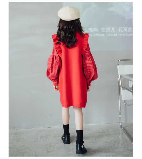 Sukienka jesienno-zimowa dla dziewczynek w paski z długim rękawem - rozmiary 3-12 lat - Wianko - 14