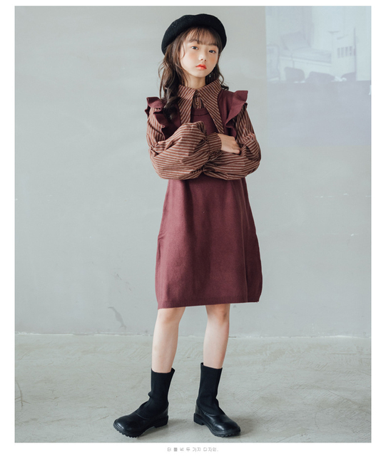 Sukienka jesienno-zimowa dla dziewczynek w paski z długim rękawem - rozmiary 3-12 lat - Wianko - 5