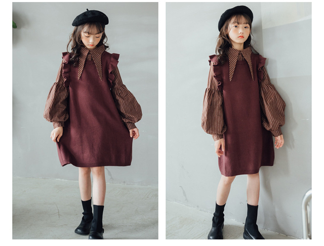 Sukienka jesienno-zimowa dla dziewczynek w paski z długim rękawem - rozmiary 3-12 lat - Wianko - 4