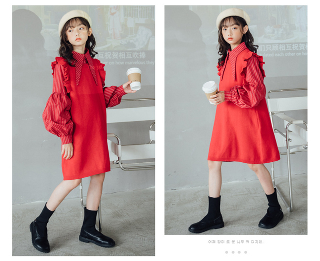 Sukienka jesienno-zimowa dla dziewczynek w paski z długim rękawem - rozmiary 3-12 lat - Wianko - 11