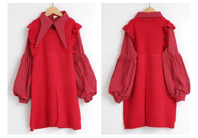 Sukienka jesienno-zimowa dla dziewczynek w paski z długim rękawem - rozmiary 3-12 lat - Wianko - 16