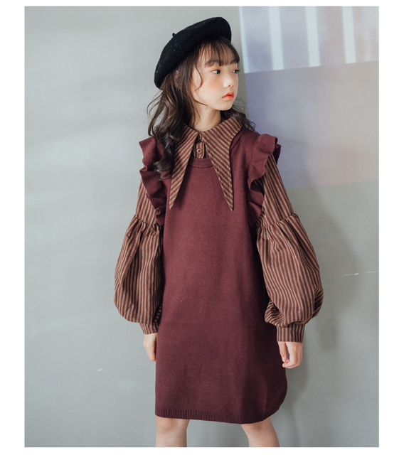 Sukienka jesienno-zimowa dla dziewczynek w paski z długim rękawem - rozmiary 3-12 lat - Wianko - 8