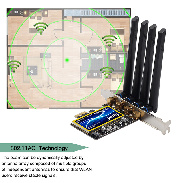 Karta sieciowa WiFi PCI-E FV-T919 1750Mbps 2.4G/5G 802.11AC z Bluetooth 4.0 dla Hackintosh MacOS - 4 * antena - Wianko - 5