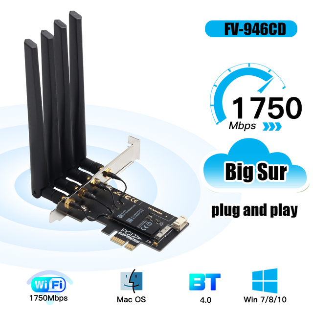 Karta sieciowa WiFi PCI-E FV-T919 1750Mbps 2.4G/5G 802.11AC z Bluetooth 4.0 dla Hackintosh MacOS - 4 * antena - Wianko - 8