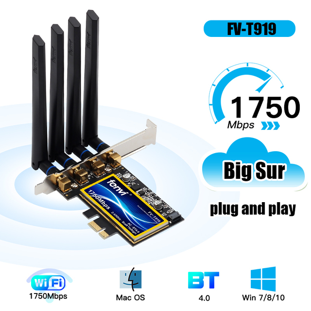 Karta sieciowa WiFi PCI-E FV-T919 1750Mbps 2.4G/5G 802.11AC z Bluetooth 4.0 dla Hackintosh MacOS - 4 * antena - Wianko - 1