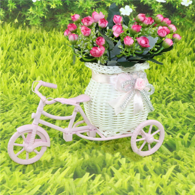 Nowy rower dekoracyjny kwiatowy kosz biały trójkołowy - miniatura z kwiatową kompozycją - Wianko - 2