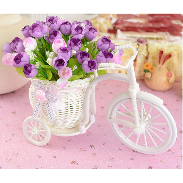 Nowy rower dekoracyjny kwiatowy kosz biały trójkołowy - miniatura z kwiatową kompozycją - Wianko - 4