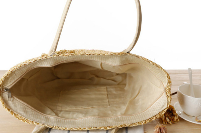 Nowa torba słomiana dla kobiet - ręcznie tkana, letnia torebka ratanowa z uchwytem na plażę, zdobiona kwiatowym motywem - Wianko - 15