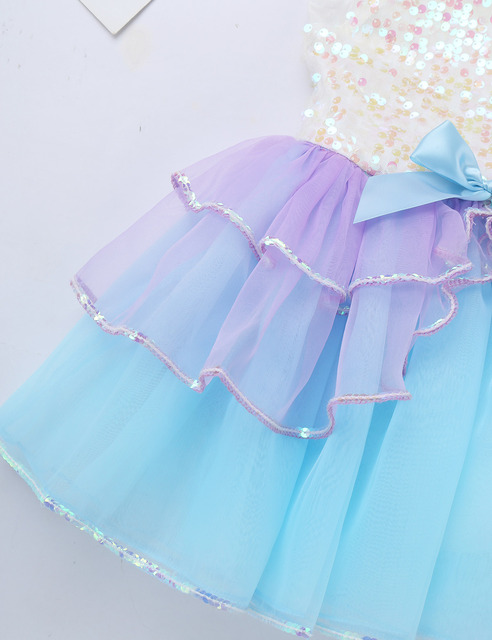 Sukienka baletowa dla dziewczynek 2021 z cekinami, siatkowym warkoczem i kokardką na talii - Wianko - 8