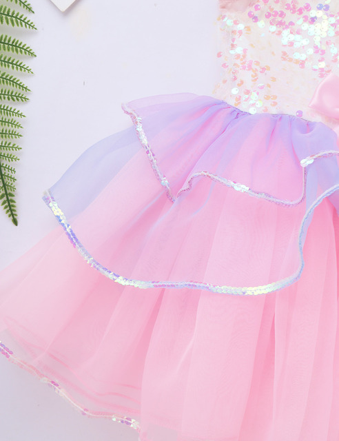 Sukienka baletowa dla dziewczynek 2021 z cekinami, siatkowym warkoczem i kokardką na talii - Wianko - 16