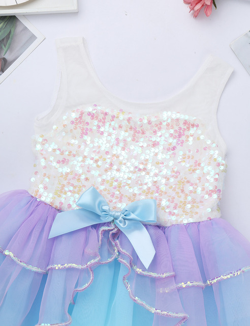 Sukienka baletowa dla dziewczynek 2021 z cekinami, siatkowym warkoczem i kokardką na talii - Wianko - 5