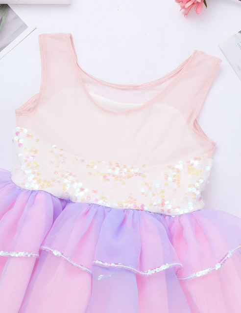 Sukienka baletowa dla dziewczynek 2021 z cekinami, siatkowym warkoczem i kokardką na talii - Wianko - 14