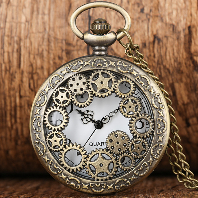 Retro naszyjnik zegarek z brązu dla mężczyzn i kobiet - kwarcowy, z cyframi arabskimi, biała tarcza - Wianko - 7