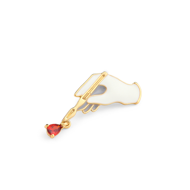 Anatomiczna broszka chirurga Harong - skalpel, szpilki, czerwony kryształ - metalowa, emaliowana, wykwintna biżuteria medyczna - Wianko - 2