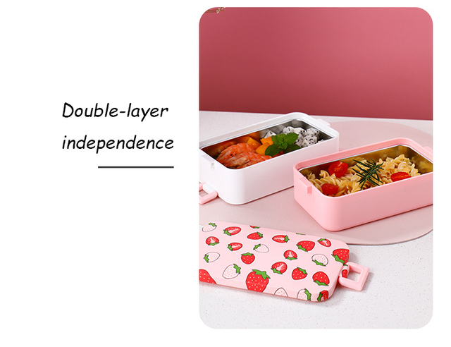 Pudełko Lunchbox ze stali nierdzewnej, różowe, izolowane, pojemnik Bento, do pracy, szkoły i pikników - Wianko - 5