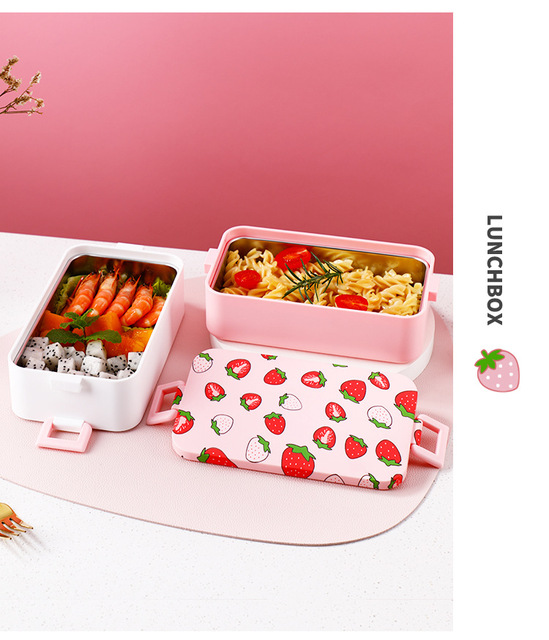 Pudełko Lunchbox ze stali nierdzewnej, różowe, izolowane, pojemnik Bento, do pracy, szkoły i pikników - Wianko - 17