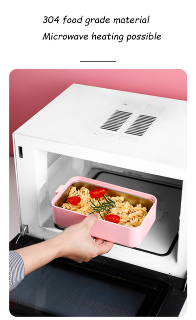 Pudełko Lunchbox ze stali nierdzewnej, różowe, izolowane, pojemnik Bento, do pracy, szkoły i pikników - Wianko - 2