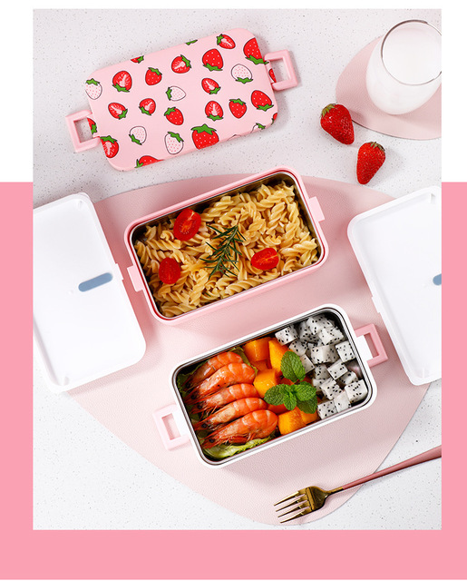 Pudełko Lunchbox ze stali nierdzewnej, różowe, izolowane, pojemnik Bento, do pracy, szkoły i pikników - Wianko - 18