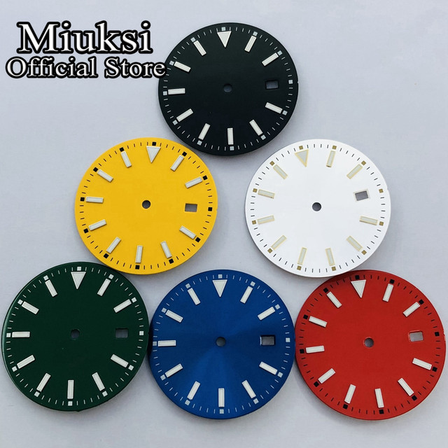 Zegarek Miuksi 33.5mm, czarny, niebieski, zielony, czerwony, żółty, tarcza świecąca, ruch NH35 - Wianko - 1