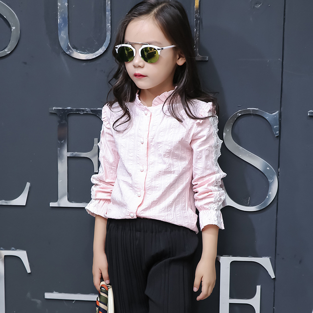 Bluzka dziecięca dziewczyna jednolita bawełniana 2019 jesień pełne rękawy dla dziewczynek - różowa - Wianko - 10