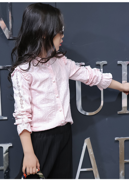 Bluzka dziecięca dziewczyna jednolita bawełniana 2019 jesień pełne rękawy dla dziewczynek - różowa - Wianko - 6