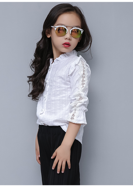 Bluzka dziecięca dziewczyna jednolita bawełniana 2019 jesień pełne rękawy dla dziewczynek - różowa - Wianko - 4