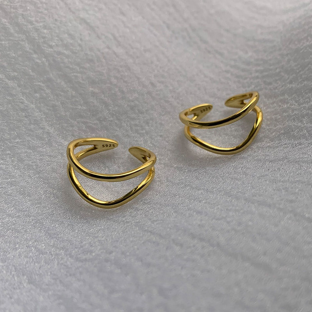 Podwójny pierścionek damski z regulacją, linie w złotym kolorze, wykonany z 925 srebra - Evimi - Wianko - 3
