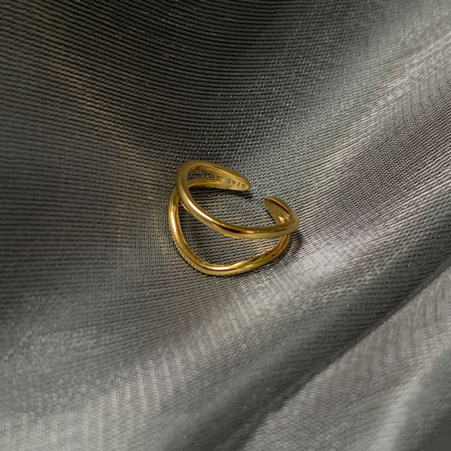 Podwójny pierścionek damski z regulacją, linie w złotym kolorze, wykonany z 925 srebra - Evimi - Wianko - 7
